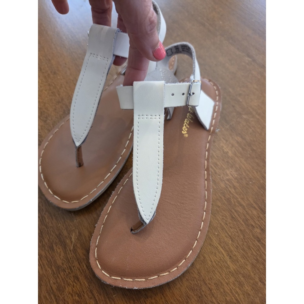 Salt Water Leather Thong Sandal T Strap Girls 3 Women's 5 White‎ Euc
